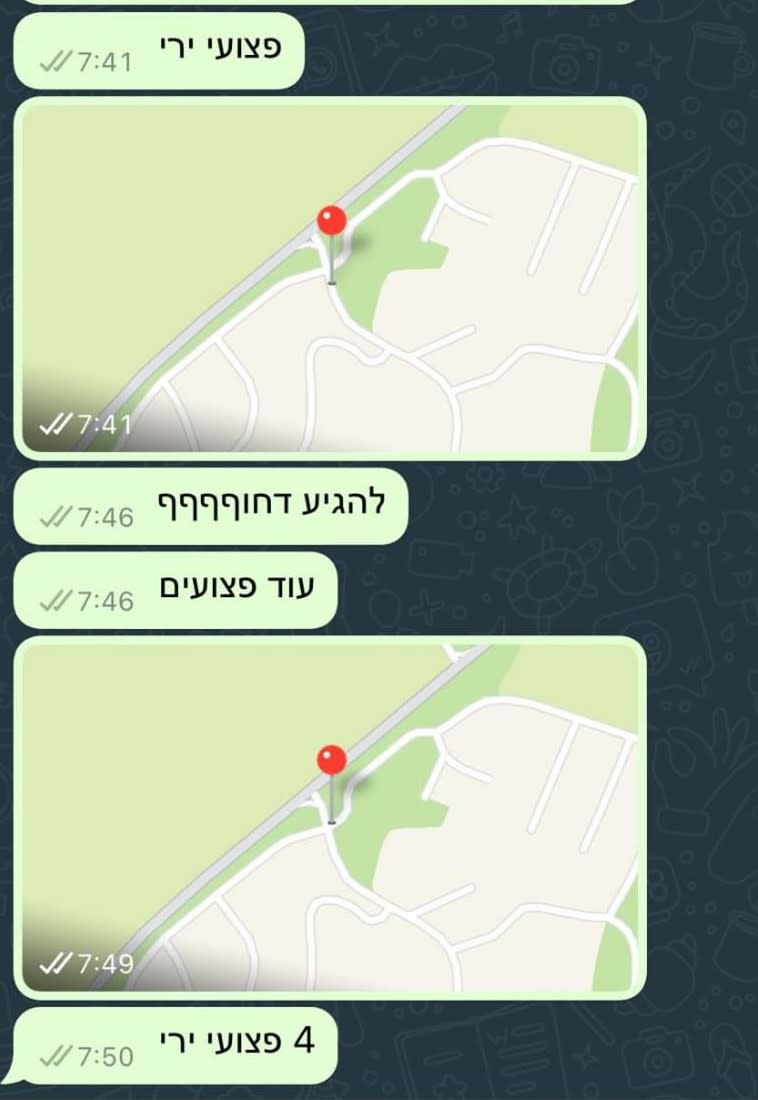 מיקומי פצועים ששלחה לירז אוליאל למד''א (צילום: ללא)