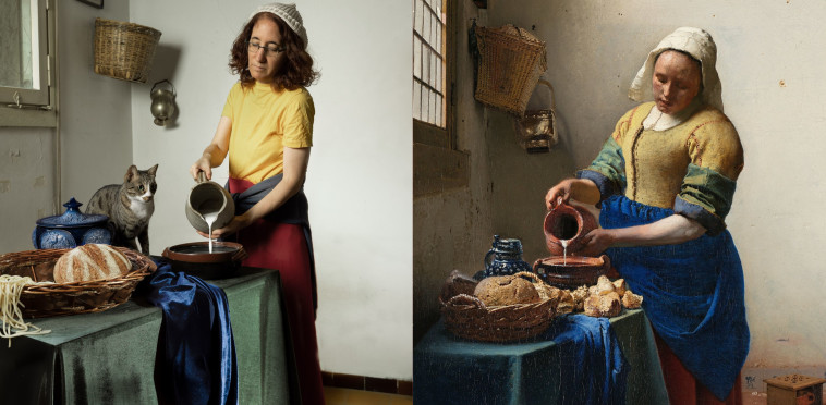 משמאל: השראה למדור ההיסטורי ״רישומון״ (2006), 2023, מימין: 'מוזגת החלב'