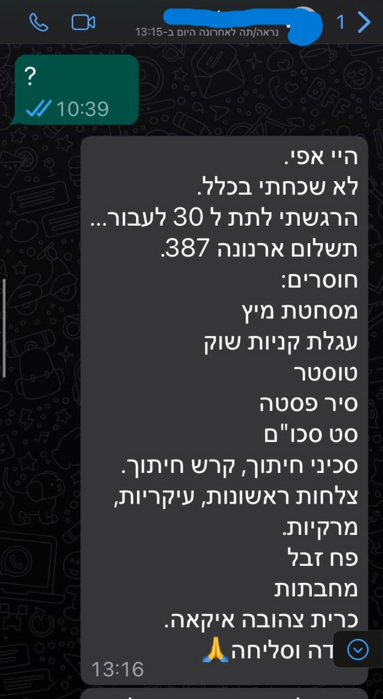 התכתבות עם בעלת הדירה
